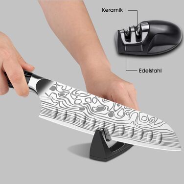 Ніж Santoku MOSFiATA 18 см кухонний, сталь EN 1.4116, дерев'яна ручка - гострий ніж для кухні