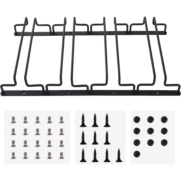 Тримач для келихів вина під шафу, металевий, 4-х рядний, на 8-12 келихів, антикорозійний, для бару, кухні, кафе (знімний), чорний