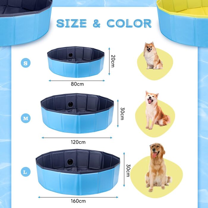 Nobleza Hundepool for Large & Small Dogs, Foldable Dog Splash Pool, Stable Dog Bathtub, Swimming Pool for Cats, 80 * 20cm, S, Blue