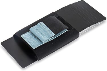 Jaimie Jacobs Minimalist Wallet Nano Boy Pocket Mini Wallet made of Textile with Drawstring, Slim Card Holder for Men and Women (Embossed Leather, Pigeon Blue)