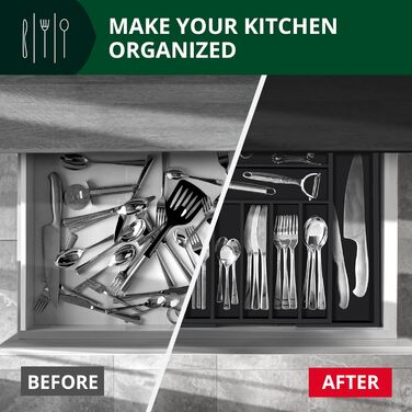 Органайзер для столових приборів ROYAL CRAFT WOOD з бамбука (9 секцій, чорний) - Роздільник для ящиків, тримач для кухонного приладдя
