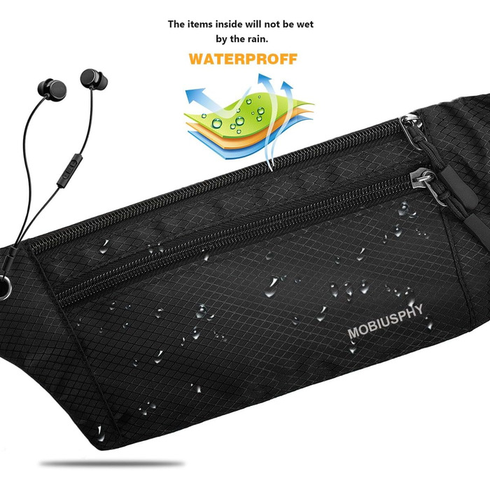 Спортивна бананка на пояс для жінок та чоловіків. Водонепроникна бананка-сумка для бігу, подорожей, кемпінгу, фітнесу та їзди на велосипеді. Чорна.