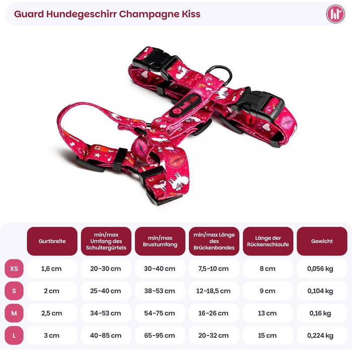 Шлейка для собак середніх порід Champagne Kiss M: регульована, не вбирає вологу, з контролем, легка