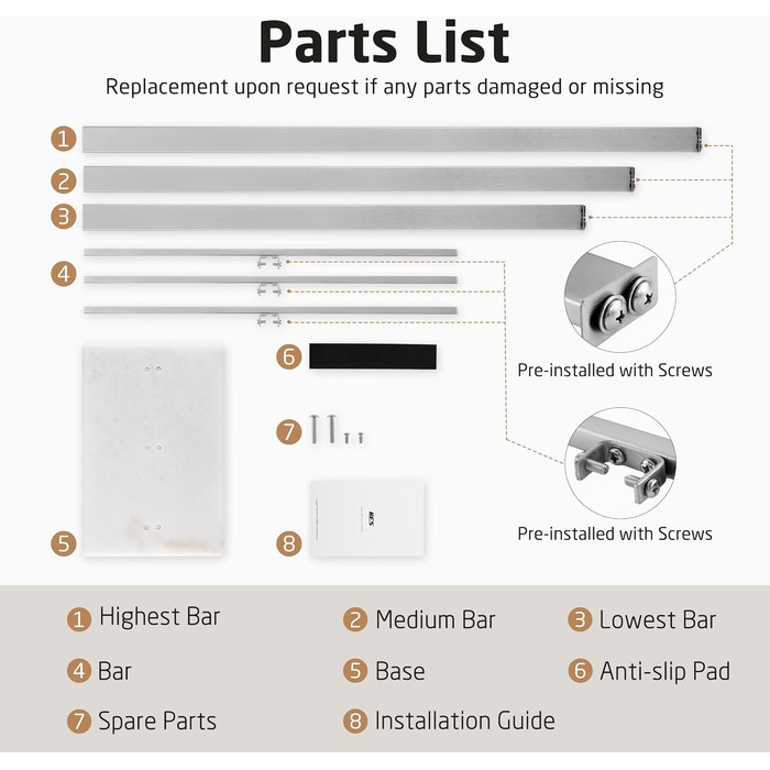 Підставка для рушників KES, вільна стоянка, 3 стійки, нержавіюча сталь SUS304, з мармуровою основою, BTH217S3-2