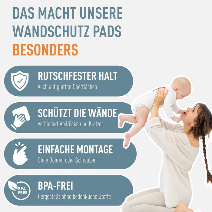 Захист для сходів IB Style Berrin - сітка для дітей та собак, без свердління, чорний, 67-75 см (4 накладки на стіну)