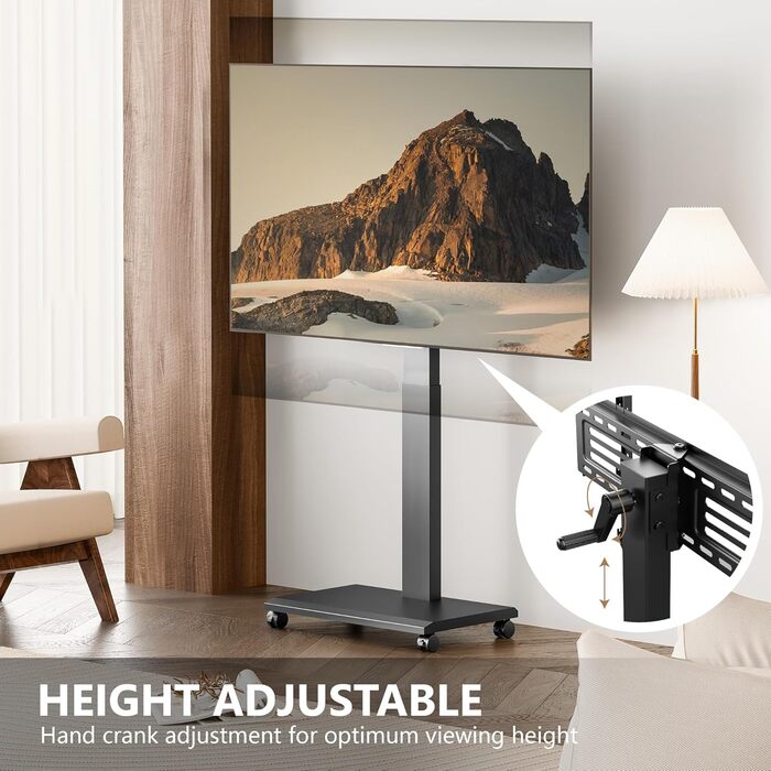 FITUEYES Mobile TV Stand - Rolling TV Cart for 32-75 inch Plasma/LCD/LED TVs - Height Adjustable, Swivel & Tilt, up to 40kg, VESA 600x400mm (Black)