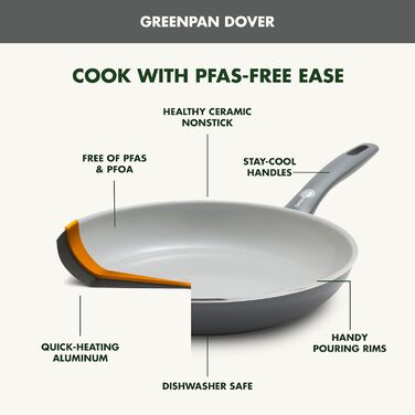 Набір кухонного посуду GreenPan Dover Ceramic Antihaft, 12 предметів, без PFAS, придатний для миття в посудомийній машині, комфортні ручки, кремово-білий