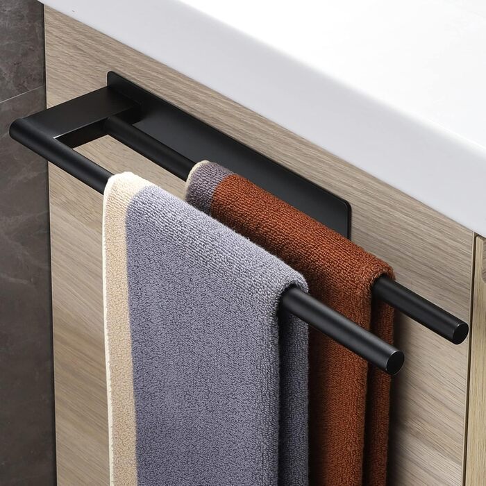 Рушникотримач Doppelt на стіну без свердління, 304 нержавіюча сталь, сріблястий, 39 см (чорний Doppelt)