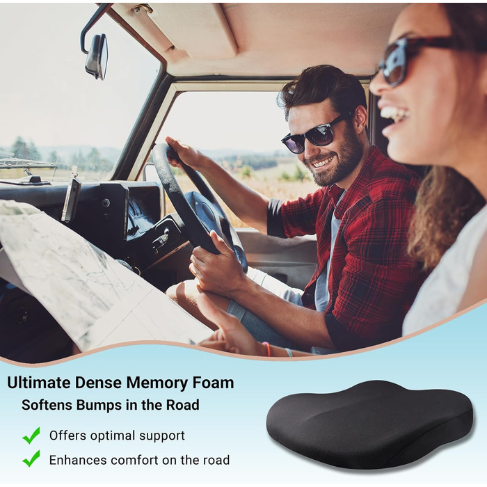 Подушка для сидіння в авто з Memory Foam, ортопедична, чорна. Підвищення сидіння для водія, для офісного крісла, інвалідного візка