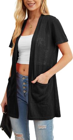 Жіноча літня куртка-кардиган QIXING з коротким рукавом, чорна (XL) - захист від сонця