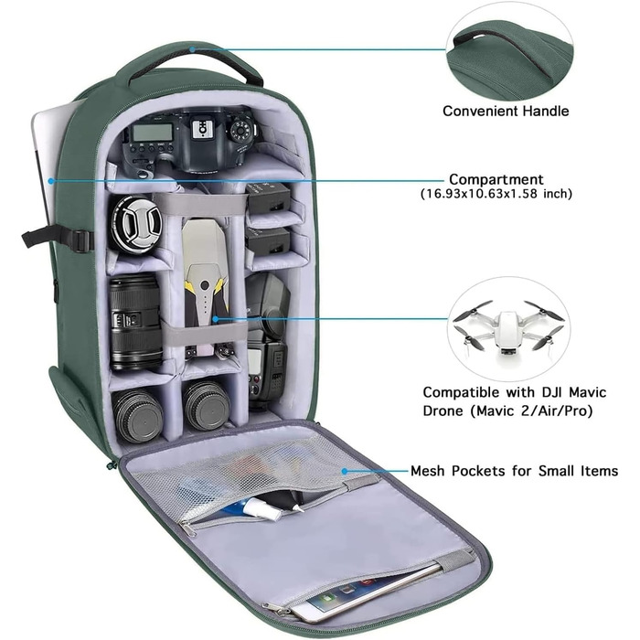 MOSISO Рюкзак для камери, DSLR/SLR/беззеркальні фотокамери, 15-16 дюймів, водонепроникний, з відділенням для штатива та ноутбука, сумісний з Canon/Nikon/Sony, (Смарагдовий)