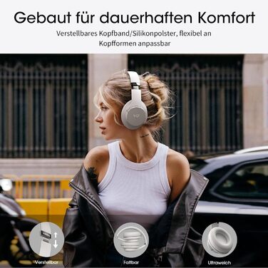 DOQAUS Бездротові навушники Over-Ear Bluetooth 5.3 з мікрофоном, 90 годин роботи, HiFi стерео звук, глибокі баси, сірий
