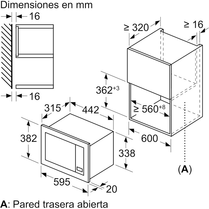 Вбудована мікрохвильова піч Bosch BEL623MS3 з автоматичними програмами приготування, грилем, LED-підсвічуванням та червоною LED-індикацією, сталевий корпус, відкривання зліва
