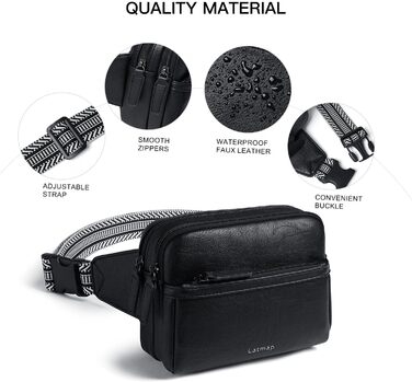 Women's Fanny Pack, Small Crossbody Bag for Women PU Leather Theft-Proof Waterproof Belt Bag Women's Hip Bag for Outdoor Sports, Travel, Cycling (Black)