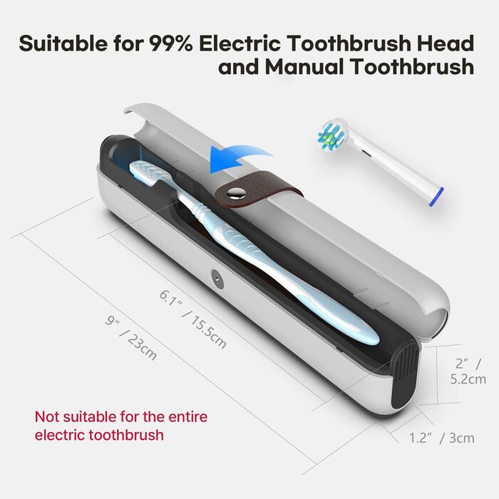 Портативний дезінфектор UV для зубних щіток HubiCare: стерилізатор, кейс для подорожей, зарядний пристрій, для електричних та звичайних зубних щіток (1 шт.)