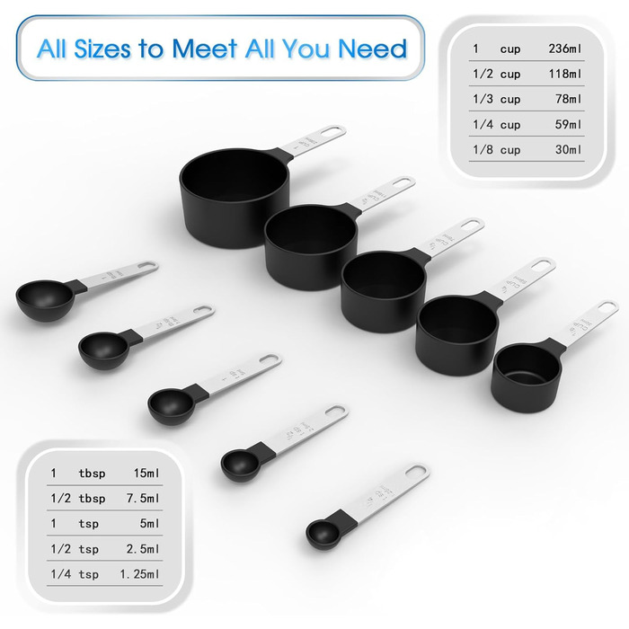 Stainless Steel Measuring Cups, Plastic, Measuring Spoon Set, 10-Piece