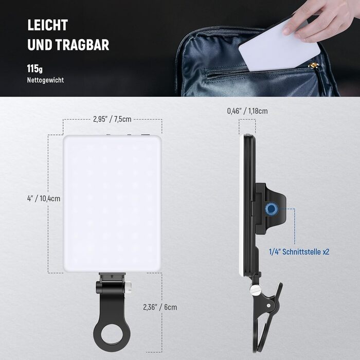 NEEWER BL120B LED світло для селфі та татуювань, сумісне з iPhone, з кліпсою, CPL фільтром, штативом та тримачем для телефону, для фото та відео