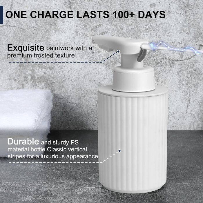 Phneems Automatic Soap Dispenser Electric Soap Dispenser Sensor with Sensor Automatic Foam Soap Dispenser Automatic Foam Dispenser No Touch Foam Dispenser for Bathroom, Kitchen, Office USB White