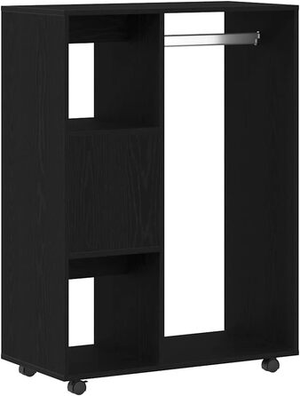 vidaXL Wardrobe with Open Shelf, 3 Side Shelves, Wheels, Coat Rack, Wardrobe, Bedroom Wardrobe, White, 80x40x110cm, Wood-Based Material (Black Oak)