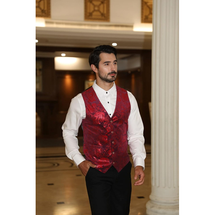 Жаккардова жилетка для чоловіків Allthemen: елегантна ансамблева жилетка для весілля та свят, червона (L)
