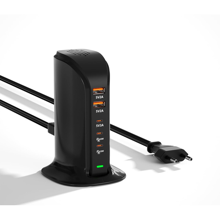 Зарядний пристрій USB-C 55W багатопортовий для iPhone, iPad, Samsung та інших пристроїв - Вежа USB-станція з 5 портами