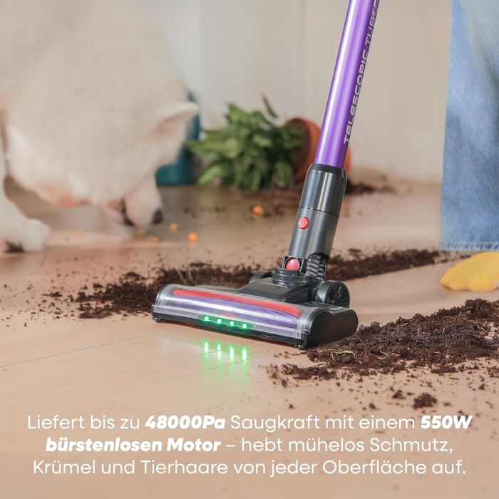 Бездротовий акумуляторний пилосос UNINELL HOME 48000Pa/550W з LED-дисплеєм та антизаплутана насадка. Підходить для килима, твердого покриття та шерсті тварин. Колір: фіолетовий