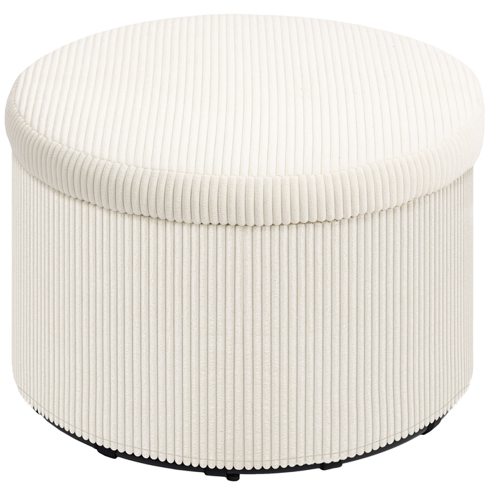HOMCOM Storage Ottoman with Lid, Round Upholstered Footstool with Corduroy Look for Living Room, Bedroom 60 x 60 x 41 cm Beige | Aosom