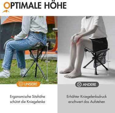 Складний туристичний стільчик з кишенею для риболовлі, кемпінгу та пікніків. Чорний, 53.3 см, до 102 кг.