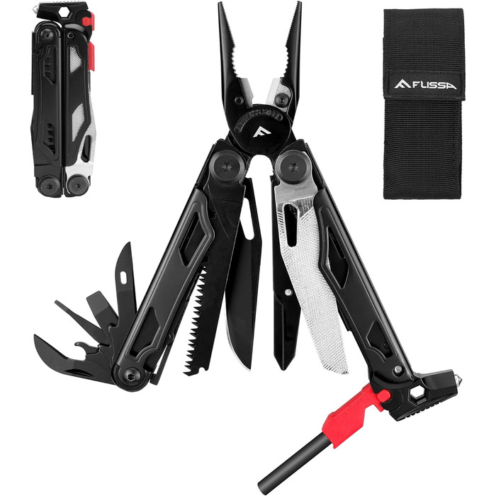 FLISSA 19-in-1 Multifunction Pliers - Survival Multitool with Glass Breaker & Fire Starter - Camping, Repair & Emergency Tool with Carrying Case