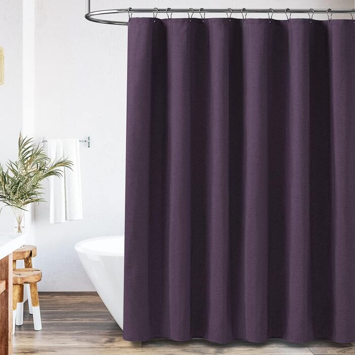 Тканинна шторка для душу BTTN, 180x200 см, льонова текстура, антигрибок, миється, текстиль, 12 гачків, сучасний, водовідштовхуючий, з обтяжувачем, декор, поліестер, кремовий колір (фіолетовий, однотонний, H180 x B180 см (упаковка 1 шт))