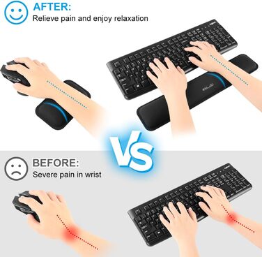 Підставка для зап'ястя ELZO для клавіатури з Memory Foam - ергономічна, проти болю в зап'ясті, для ПК та ноутбука (Чорний)