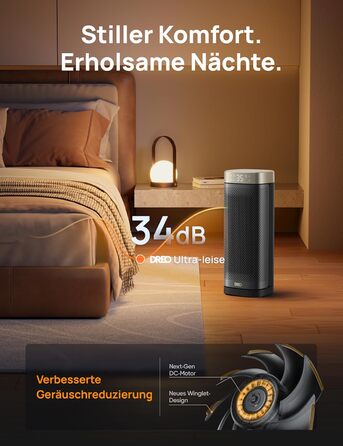 Електричний обігрівач DREO Solaris Slim H2, 2000W, керамічний, з термостатом, таймером, осциляцією, захистом від перегріву та нахилу, золотий