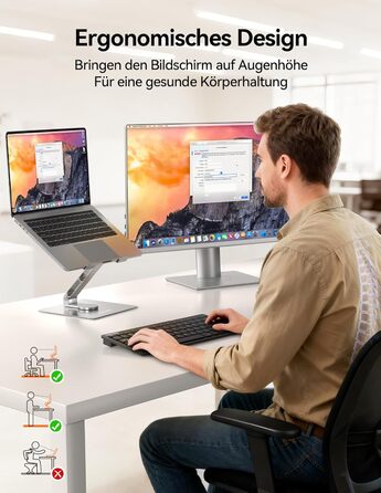 Підставка для ноутбука TECKNET, регульована висота, 360° обертання, складна, для MacBook Air/Pro, до 17