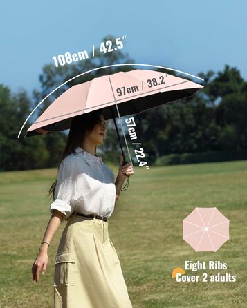 Чакіпі Годинник-парасолька великий, стійкий до вітру, компактний, для подорожей, автоматичний, для жінок та чоловіків, портативний, захист від УФ-променів, парасолька-кишеньковий, покриття 210T, діаметр 97 см, 8 спиць (рожевий)
