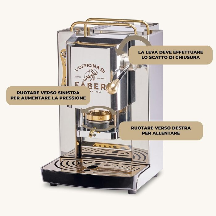 FABER COFFEE MACHINES | Pro Total Inox Deluxe Model | Coffee Machine for 44 mm E-Pads | Adjustable Brass Pad Press | Standard Brass Solenoid Valve | Stainless Steel
