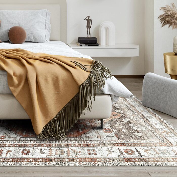 OMERAI Rug - Living Room Rug 200X290CM, Bedroom Rug Orange Oriental Style Soft, Short Pile Carpet - Washable in Washing Machine Rugs Orange 200 x 290 cm