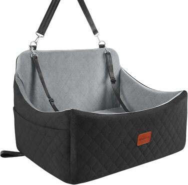 Wooaidagg Dog Car Seat for Medium & Large Dogs - Washable Memory Foam Pet Car Bed with 2 Leashes (Black/Grey)