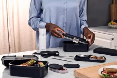 Вакуумний ланч-бокс Zwilling Fresh & Save з набором сталевих столових приборів, ударостійкий, чорний
