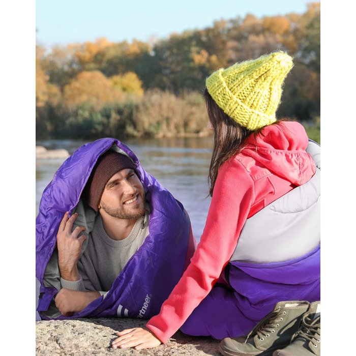 Сплячий мішок Outdoor Sportneer для кемпінгу: 3-4 сезонний літній спальний мішок, зимовий спальний мішок, компактний, портативний, ультралегкий для дорослих, фіолетовий+рожевий, 220x75 см