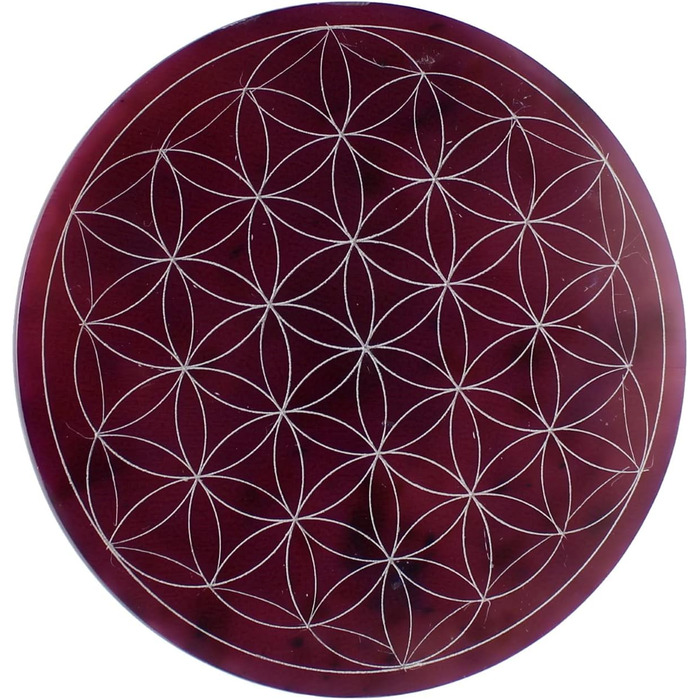 Speckstein coaster set with Flower of Life design • 7 colors • Chakra colors • Ø 10 cm • Handmade • Engraved • Round • Spiritual wall decoration & table decor • 7 pieces
