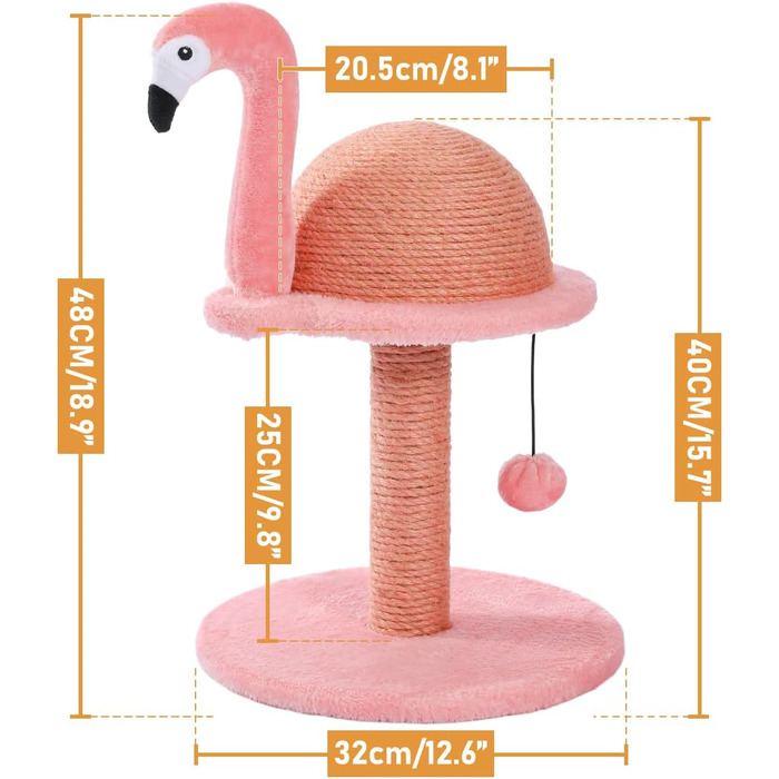 PAWZ Road Flamingo Scratching Post, creative scratching post, stylish cat tree, H: 48 cm, pink…