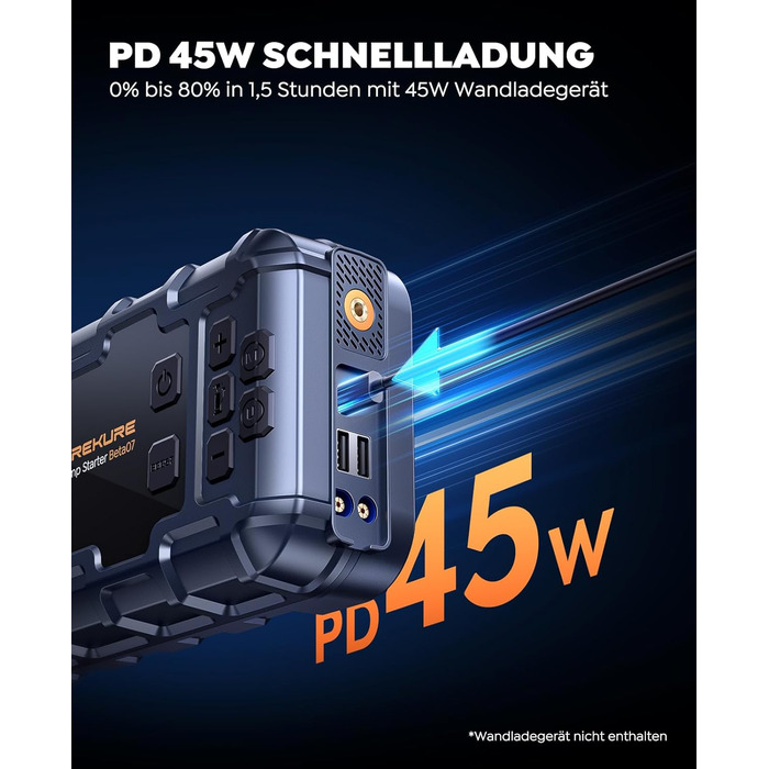 Powerbank TREKURE зі стартером для авто 160PSI, 6500A, PD 45W, LED 600 Lumen, подвійний старт (бензин/дизель до 12.0L)