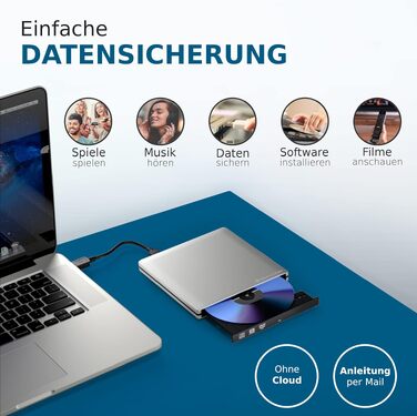 Зовнішній USB 3.0 DVD/CD привід techPulse120, портативний CDRW/DVDRW плеєр та записник для ноутбука, ПК та Ultrabook, сріблястий (алюміній)