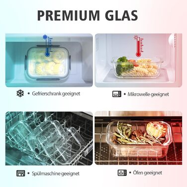 Набір скляних контейнерів для зберігання їжі GENICOOK 24 шт. з кришкою. Набір скляних контейнерів для продуктів, Meal Prep, герметичні контейнери для кухні сірого кольору.