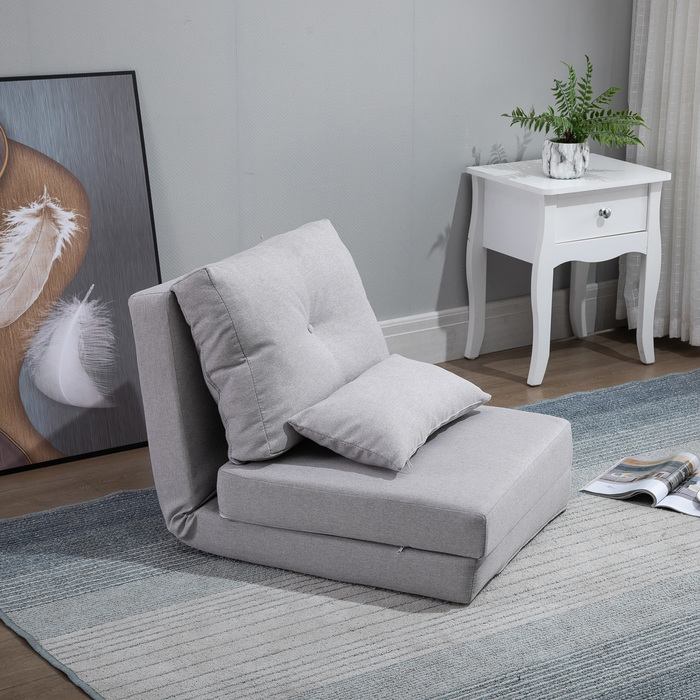 HOMCOM Floor Recliner 2-in-1 Folding Bed with Adjustable Backrest, Floor Sofa with Decorative Cushions, Floor Seating Cushion for Living Room, Bedroom, Linen, Grey | Aosom
