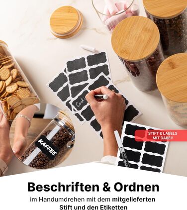 Набір кавових контейнерів Deco haus® 2 шт. з етикетками, 1,3 л - для кави, цукру, борошна, мюслі. Повітряно-непроникні контейнери для зберігання продуктів.