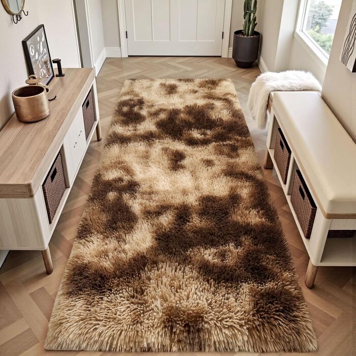 Килимок для вітальні Sour Lemon, 60 x 120 см, сірий, пухнастий, для спальні, миючий, нековзний, з бахромою