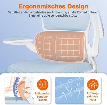 Ергономічне крісло для офісу з регульованою підголівником, підтримкою попереку та відкидними підлокітниками, крісло для начальника, 150 кг, функція гойдання до 135° (Блакитний, Модель 2)