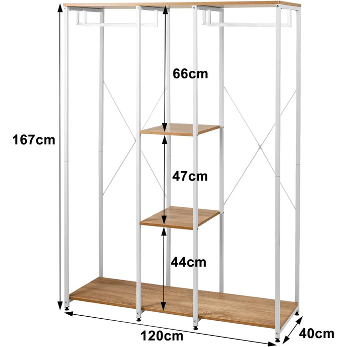 WOLTU XXXL Clothes Rack Freestanding with Shelf Laundry Rack Wardrobe Open Clothes Rail with Shoe Shelf for Bedroom, Wood and Steel, Black + Light Oak (White+light Oak)