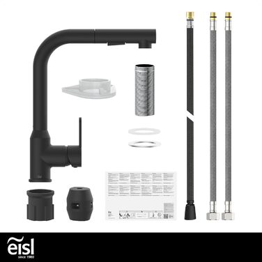 Кран кухонний гнучкий EISL Flexo з нержавіючої сталі/чорний, 360° обертання, високий вилив, шланг Soft-Touch, 2 функції, NI186FLNIB
